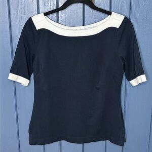Banana Republic Black And White Ponte Boat Neck Shirt Small Preppy Nautical READ